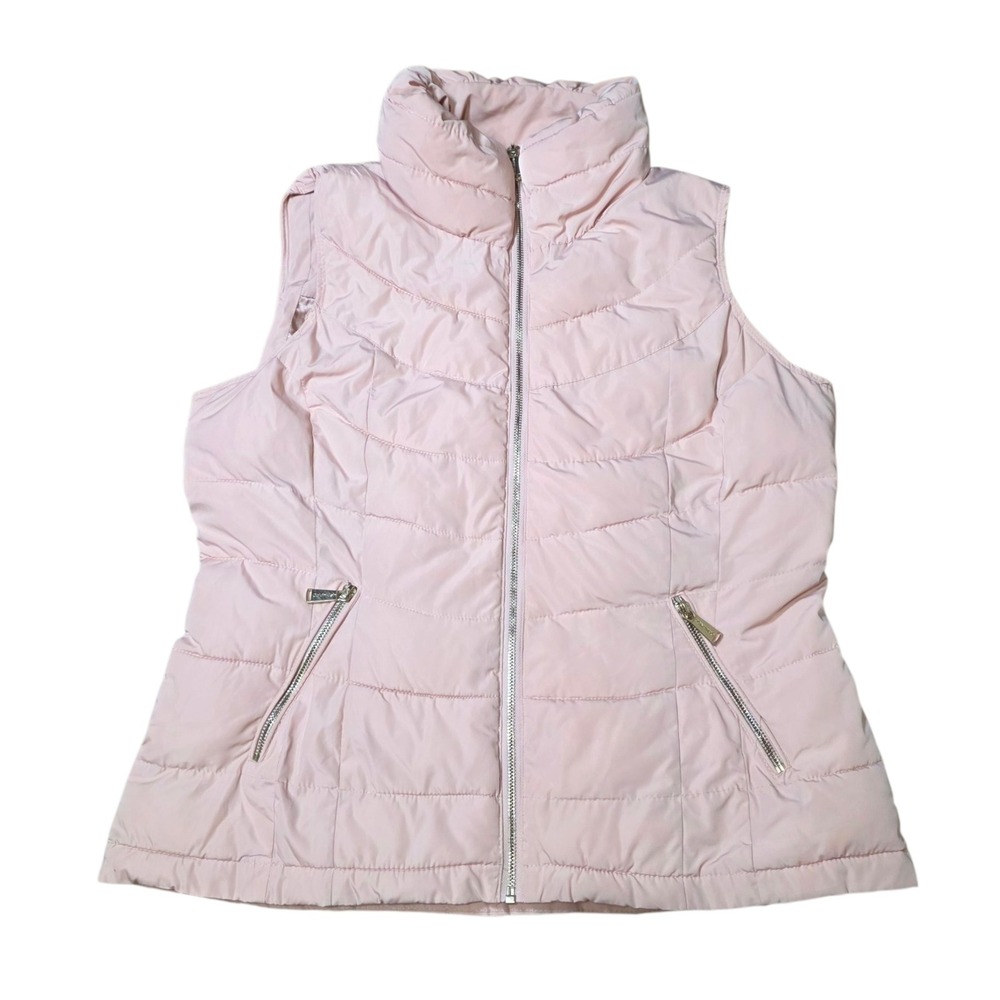 Calvin Klein Women Puffer Vest Pink Full Zip Stand Collar Quilted Size L